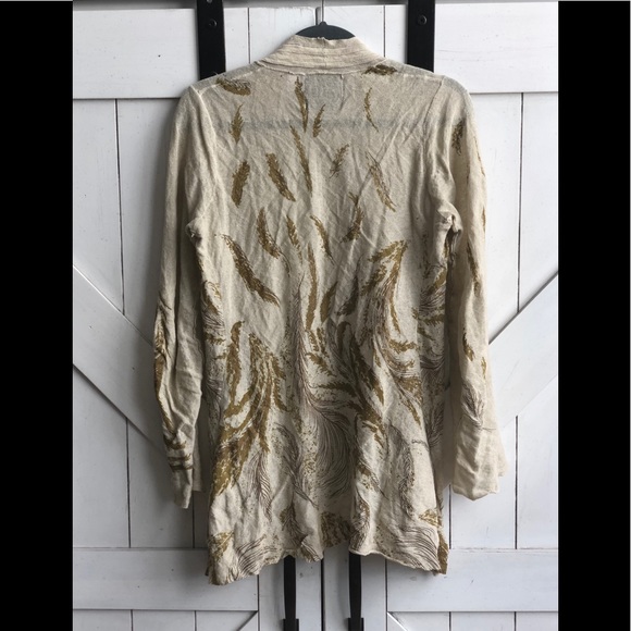 Anthropologie Guinevere Gold Feather Cardigan - Picture 5 of 6